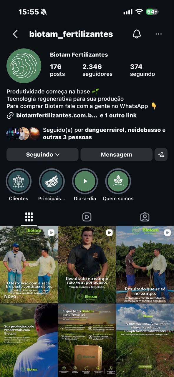 Perfil do Instagram da Biotam Fertilizantes