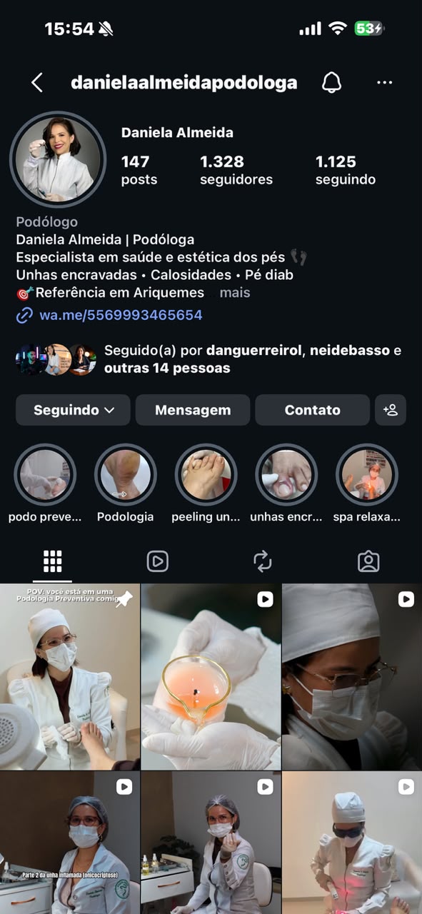 Perfil do Instagram de Daniela Almeida, podóloga